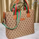 Women's GG Striped Canvas Tote Bag