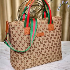 Women's GG Striped Canvas Tote Bag